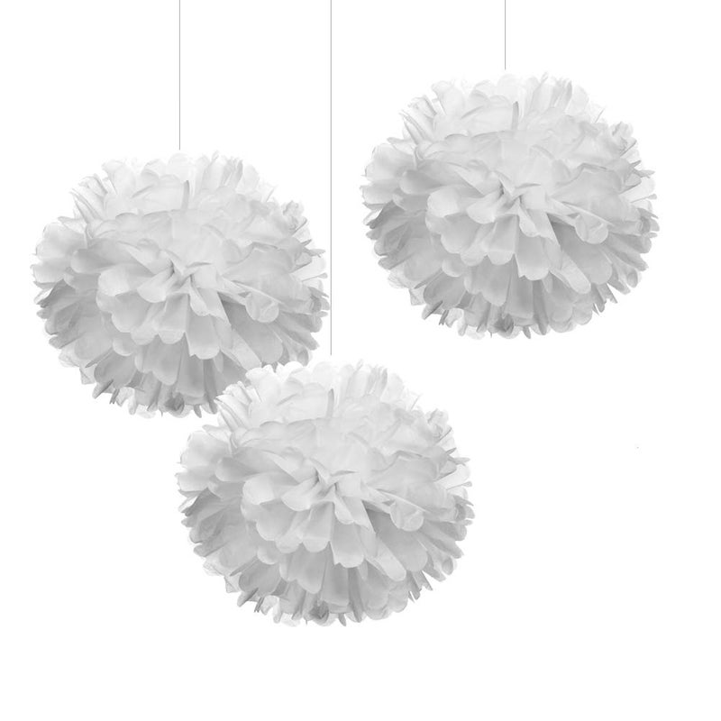 Weven 12" White Tissue Pom Poms DIY Hanging Paper Flowers for Party Decorations, 12 pcs - Image 1